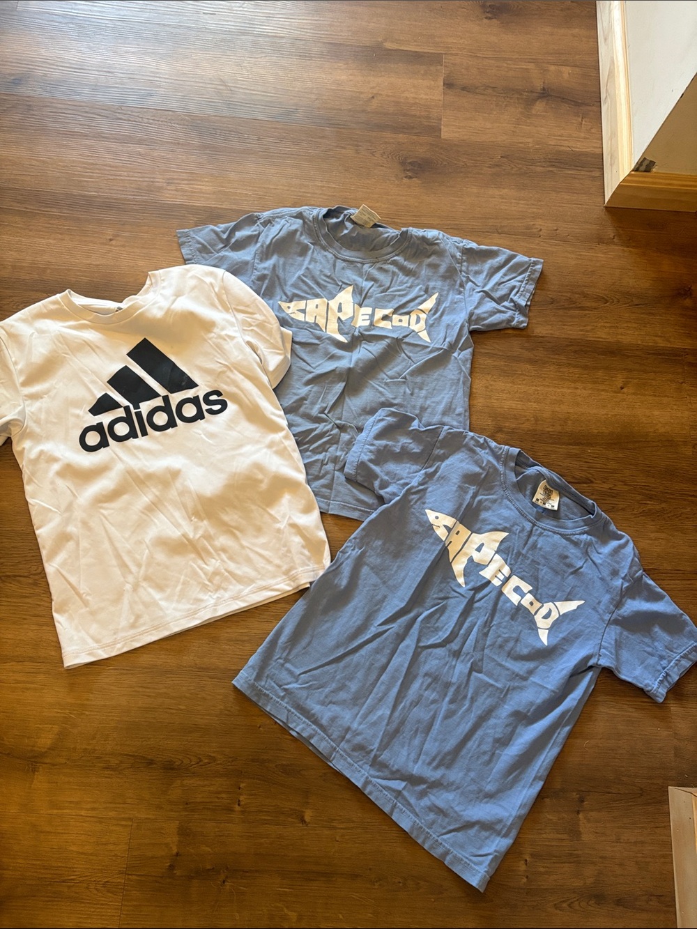 adidas Kids White Tee with Black Logo + Blue Graphic Tees Set